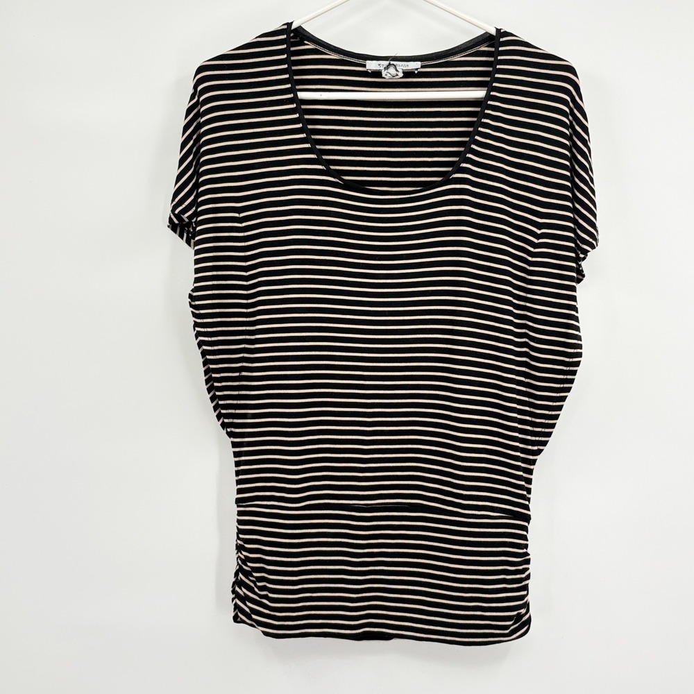 White House Black Market Striped Ruched Dolman Top Black Cream Small 570130553